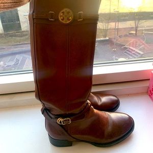 Tory Burch brown leather riding boots